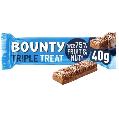 BOUNTY TRIPLE TREAT FRUIT AND NUT CHOCOLATE BARZ (40G)